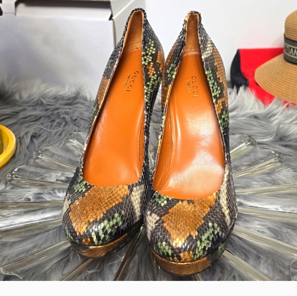 Gucci Multi Color Betty Platform Python Skin Pumps - image 1